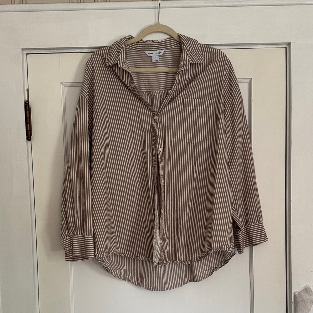 OLD NAVY Beige Striped Boyfriend Shirt